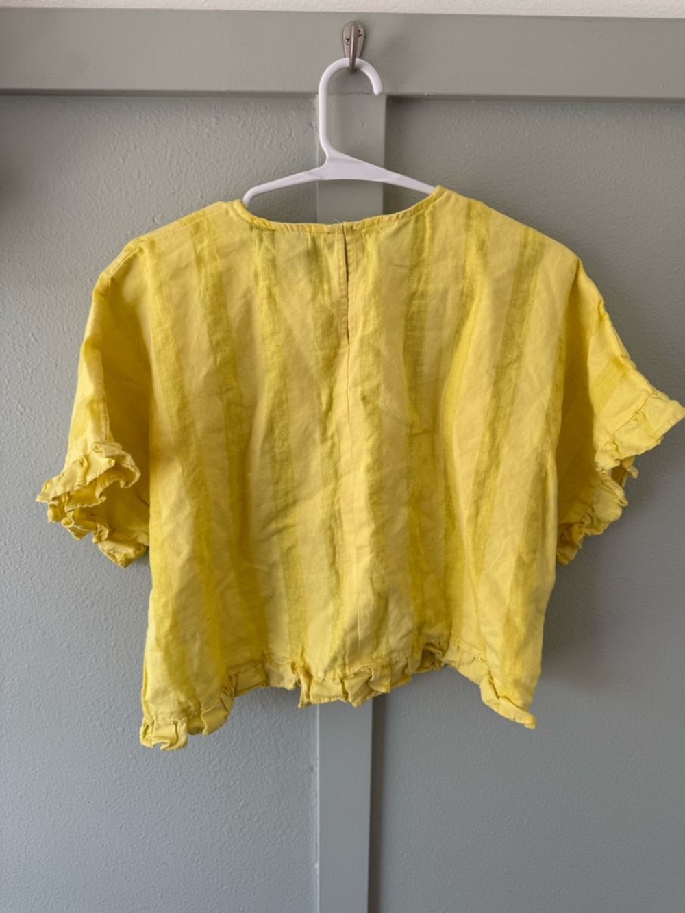 Zara Yellow Linen-Blend Round Neck Top - Picture 3 of 3